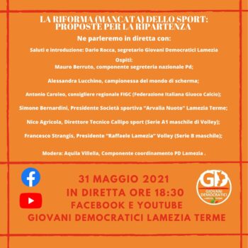 GD Lamezia, il 31 webinar su “La riforma (mancata) dello sport: proposte per la ripartenza”