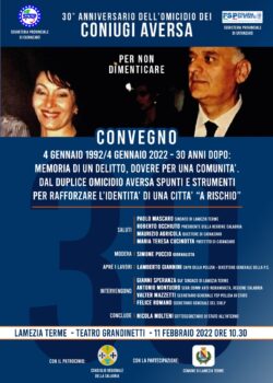 L’11 febbraio al Grandinetti il “30° Anniversario dell’omicidio dei coniugi Aversa – Per non dimenticare”