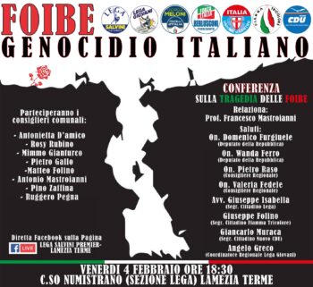 Lamezia Terme, "Foibe, genocidio italiano", conferenza pubblica il 4 febbraio