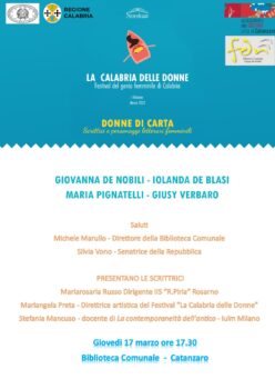 Al via il 17 marzo alla Biblioteca "De Nobili" la rassegna "Parole, Voci e Suoni di Calabria" con il Festival "La Calabria delle donne"