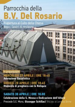 Riapertura al culto della Chiesa del Rosario sabato 30 aprile