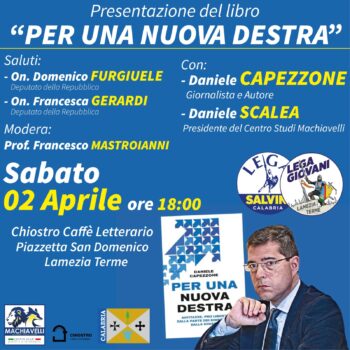 Daniele Capezzone il 2 aprile a Lamezia, Furgiuele: "Punto di riferimento prezioso per la destra che verrà"