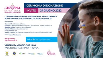 Tropea Experience, raccolta Unicef per bimbi ucraini, Joe Bastianich ospite a cerimonia consegna assegno