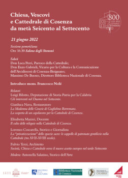 Ottocento anni della Cattedrale di Cosenza, domani convegno “Chiesa, vescovi e Cattedrale da metà Seicento al Settecento”