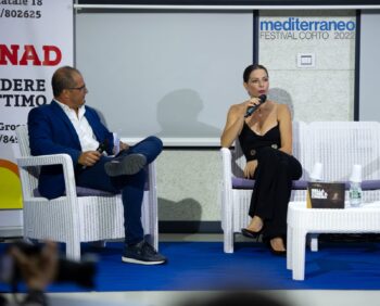 Anton Giulio Grande e la Madrina Eleonora Ivone alla prima serata di Mediterraneo Festival Corto