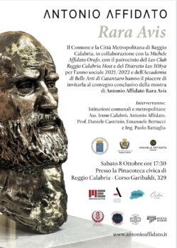 Reggio Calabria, domani l’evento conclusivo della mostra di Antonio Affidato “Rara Avis”