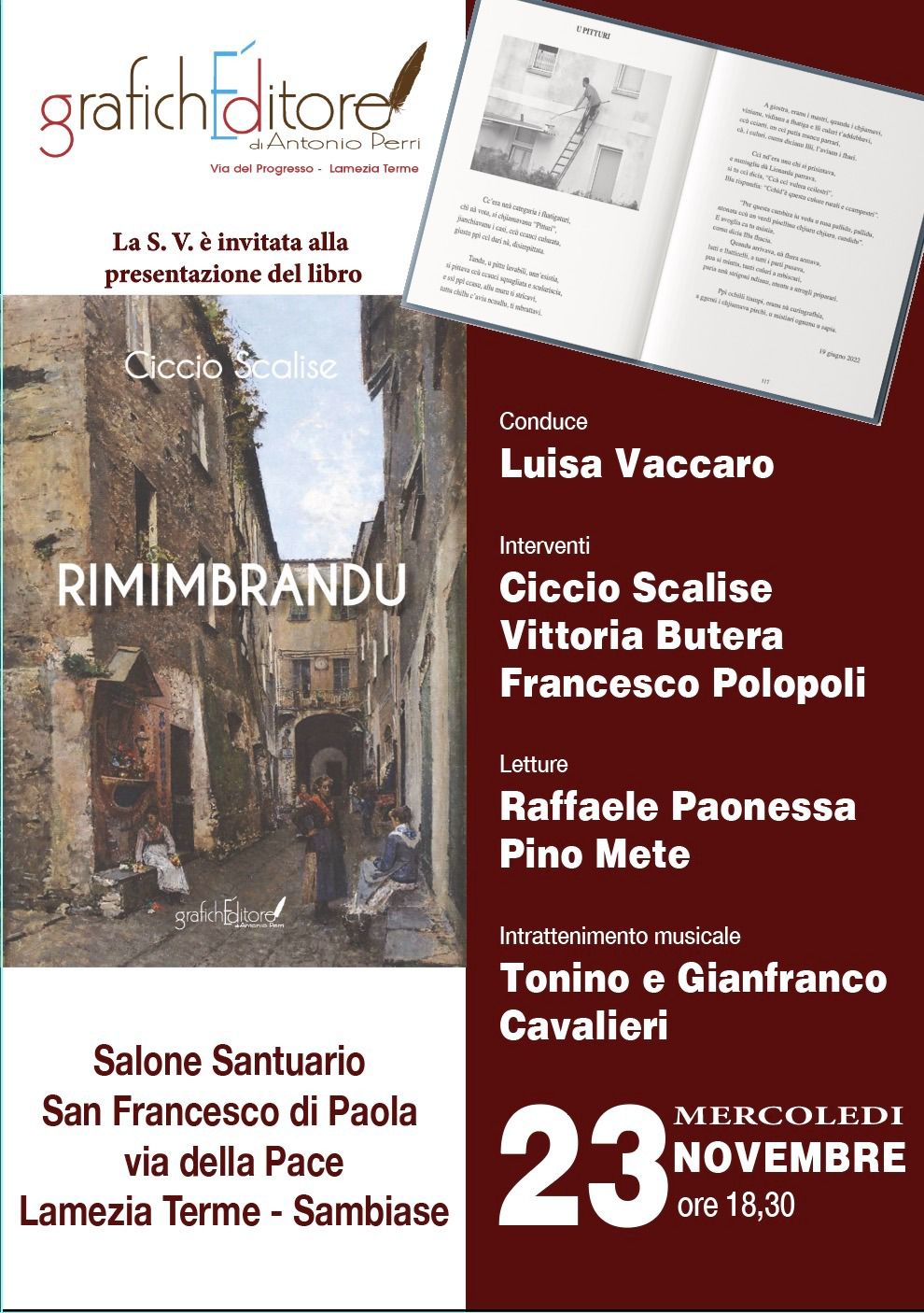 Lamezia, oggi presentazione del libro di Ciccio Scalise “Rimimbrandu”