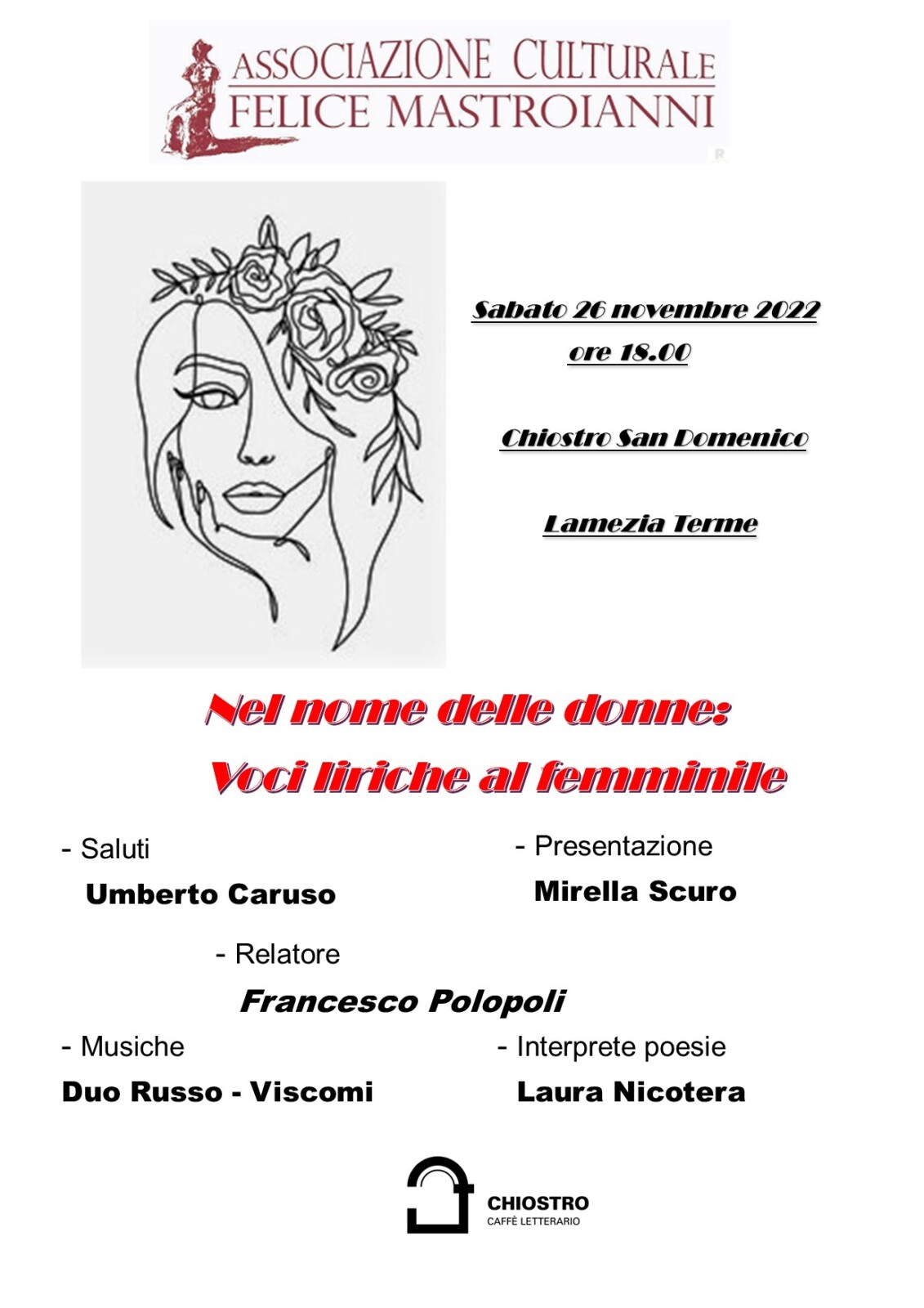 Lamezia, sabato al Chiostro convegno dal titolo “Nel nome delle donne: Voci liriche al femminile”