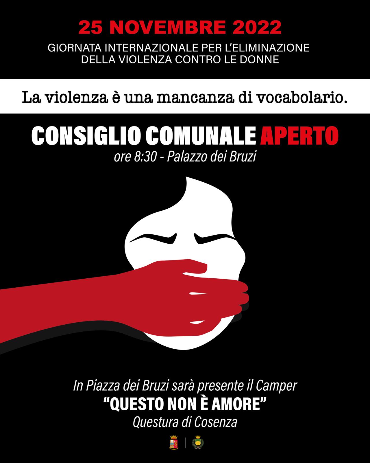 Giornata Internazionale per l'eliminazione della violenza contro le donne, a Cosenza Consiglio comunale aperto il 25 novembre