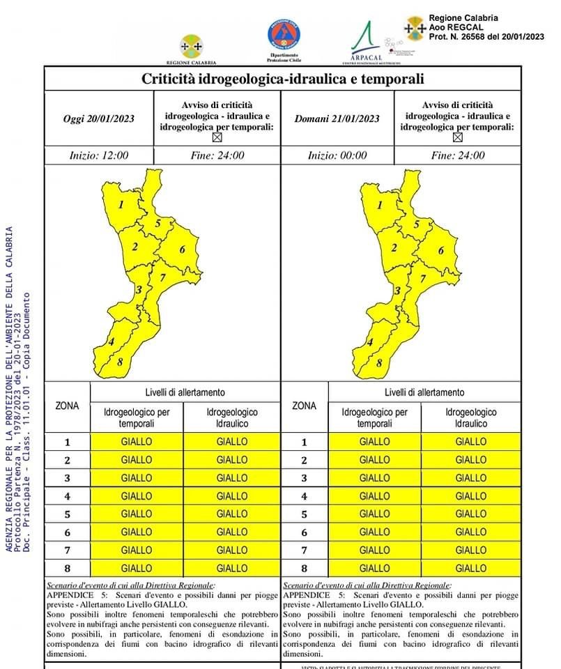 Maltempo, allerta gialla oggi e domani in Calabria, venti forti e mareggiate