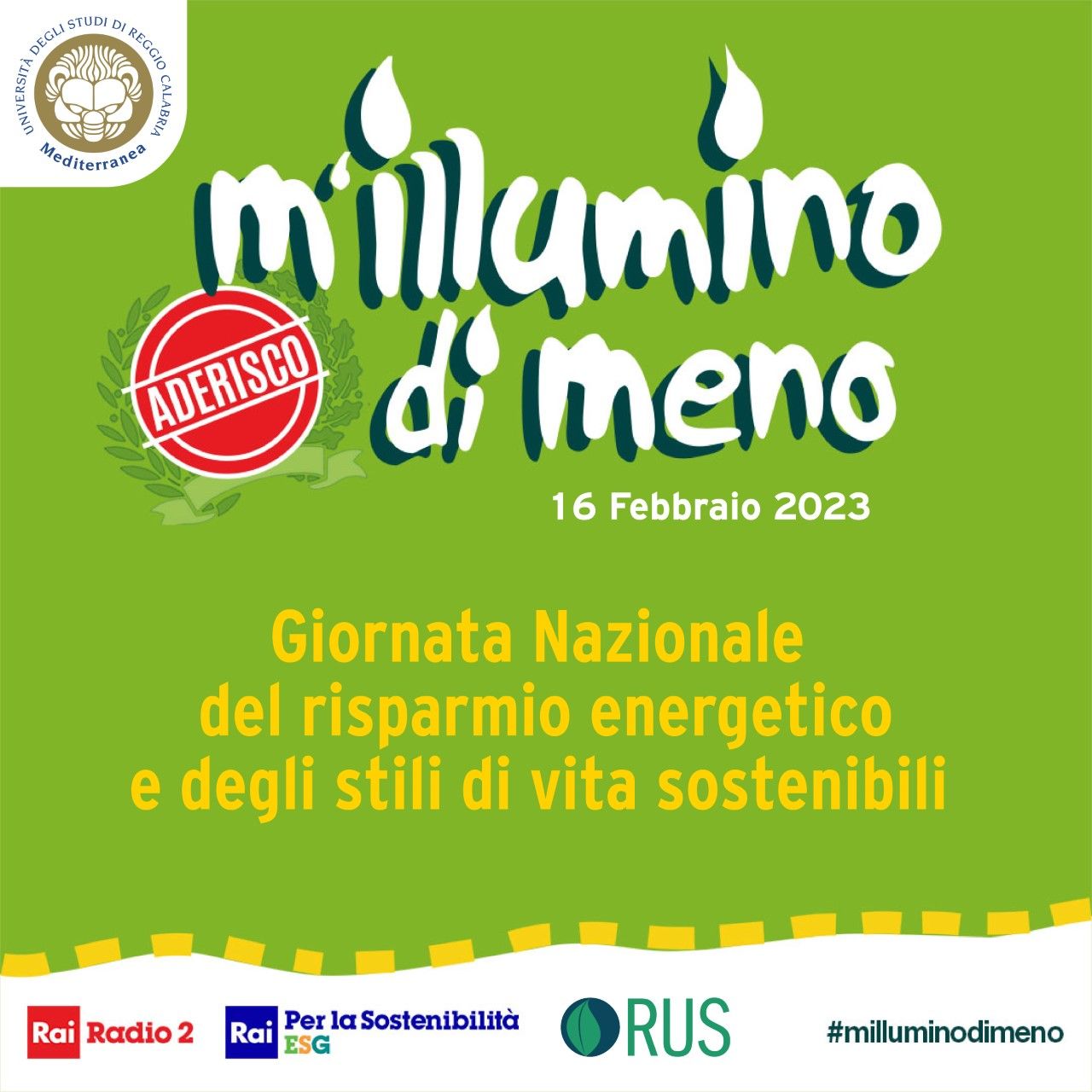 Università Mediterranea aderisce alla “Giornata Nazionale del Risparmio Energetico e degli Stili di Vita Sostenibili”