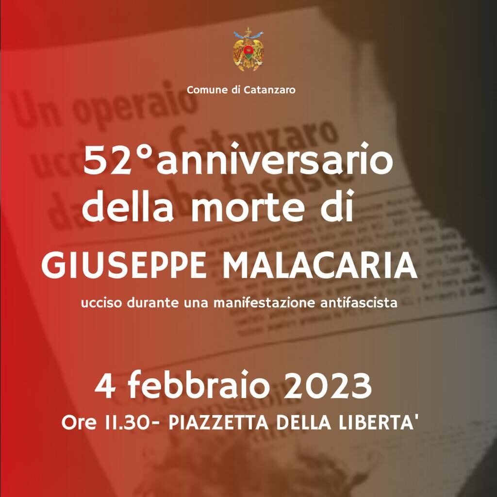 Catanzaro, il 4 febbraio il ricordo di Giuseppe Malacaria, operaio socialista ucciso 52 anni fa durante manifestazione antifascista