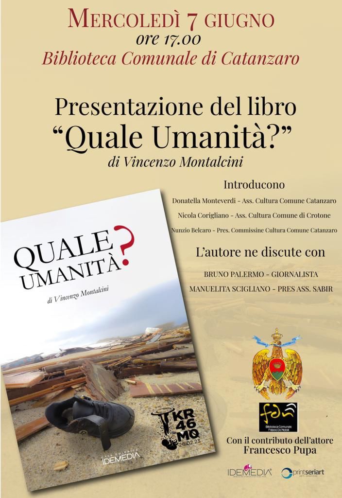 Naufragio di Cutro, mercoledì 7 giugno in Biblioteca comunale di Catanzaro la presentazione del libro "Quale Umanità" del giornalista Vincenzo Montalcini