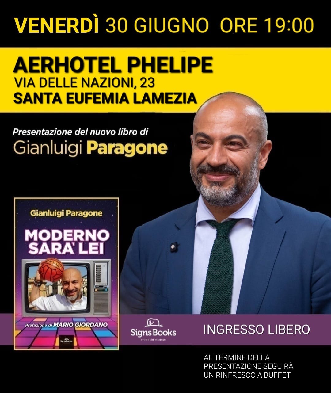 Lamezia, il 30 giugno presentazione del libro di Gianluigi Paragone "Moderno sarà lei"