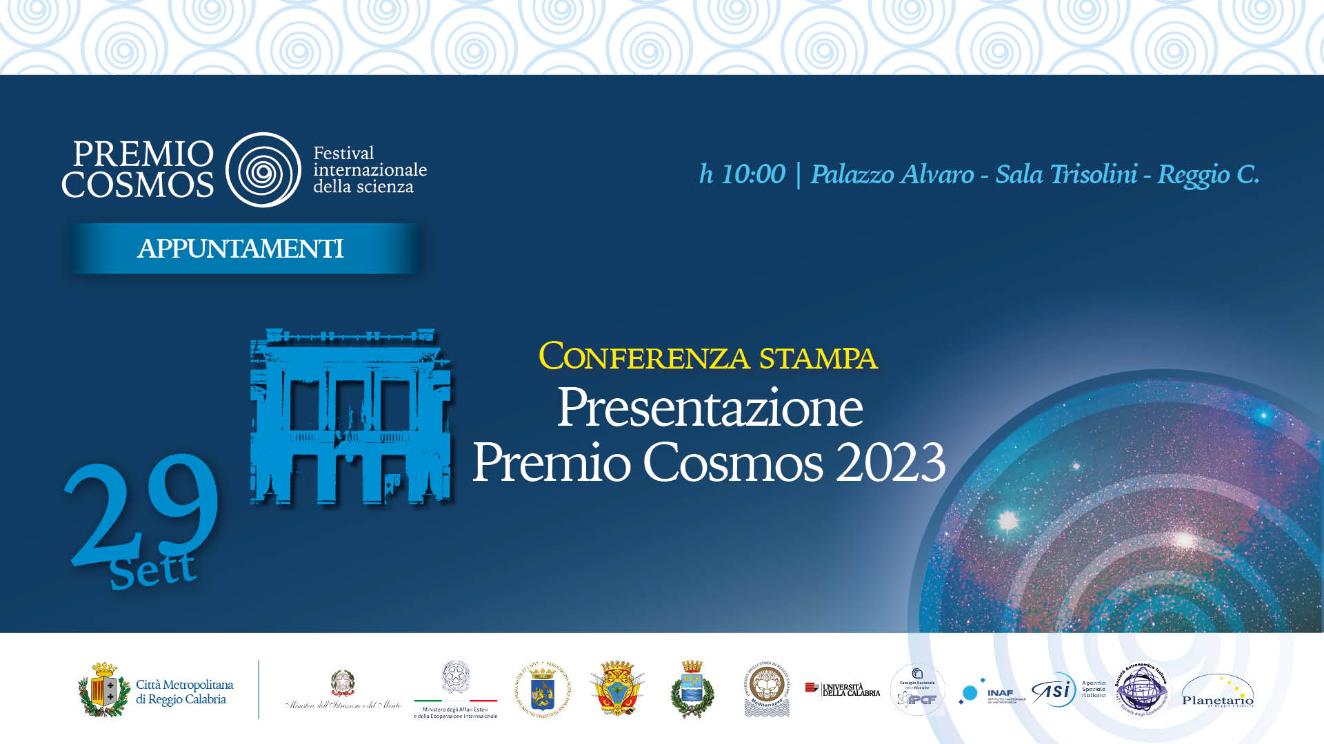 Il Festival Cosmos ai nastri di partenza: venerdì 29 settembre a Palazzo Alvaro la conferenza stampa di presentazione