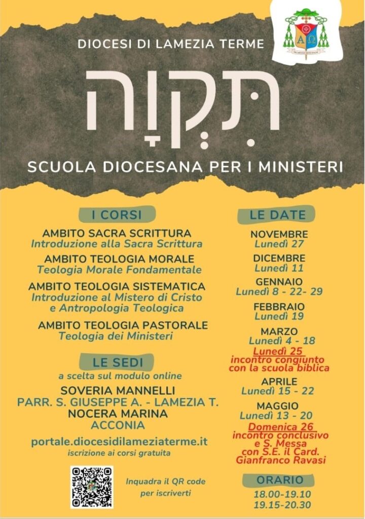 Lamezia Terme, attivo il portale della Diocesi per iscriversi alla Scuola Biblica ed alla Scuola per i Ministeri