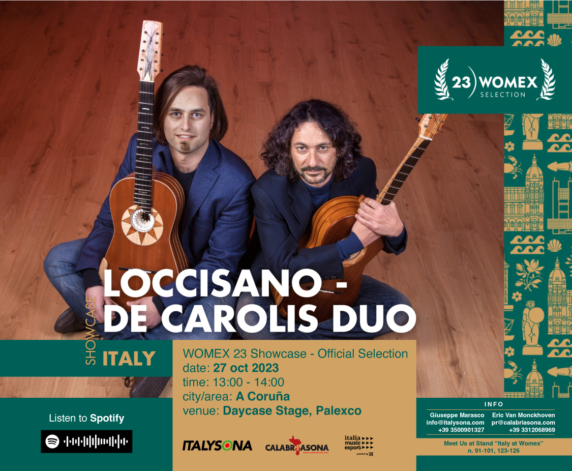 Francesco Loccisano e Marcello De Carolis, il duo calabro-lucano di chitarra battente nella selezione ufficiale del WOMEX2023 in Spagna