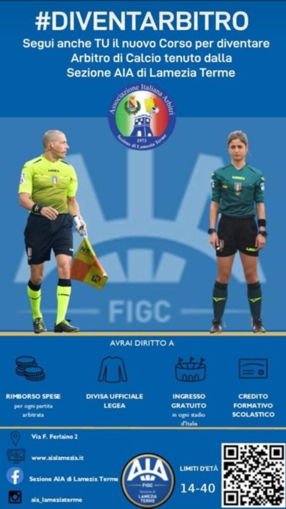 Sezione AIA di Lamezia Terme, aperte iscrizioni Corso Arbitri di calcio