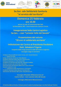 Il 25 febbraio inaugurazione sede Centro logistico So.San – Lion 'Lamezia Valle del Savuto'