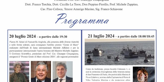 A Francavilla Angitola il 20 e 21 luglio la quarta edizione del Premio Gente di Mare