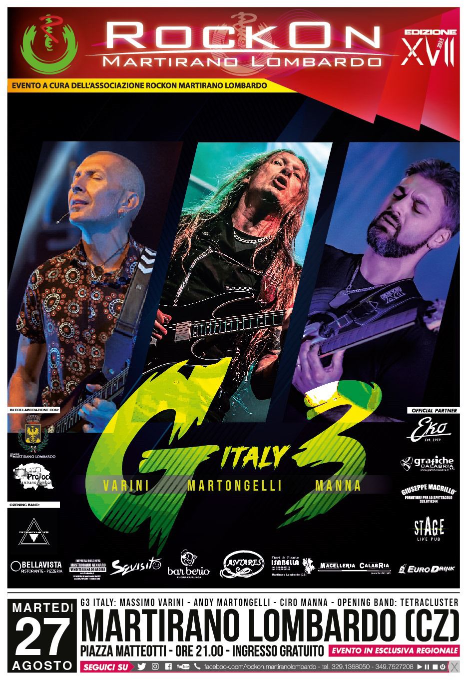 Massimo Varini, Ciro Manna & Andy Martongelli protagonisti del primo "G3 - Italy" firmato RockOn Martirano Lombardo