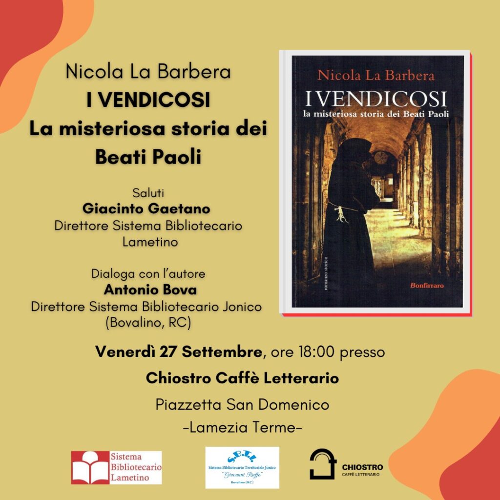 Lamezia, il 27 settembre presentazione libro 'I Vendicosi - La misteriosa storia dei Beati Paoli' di Nicola La Barbera