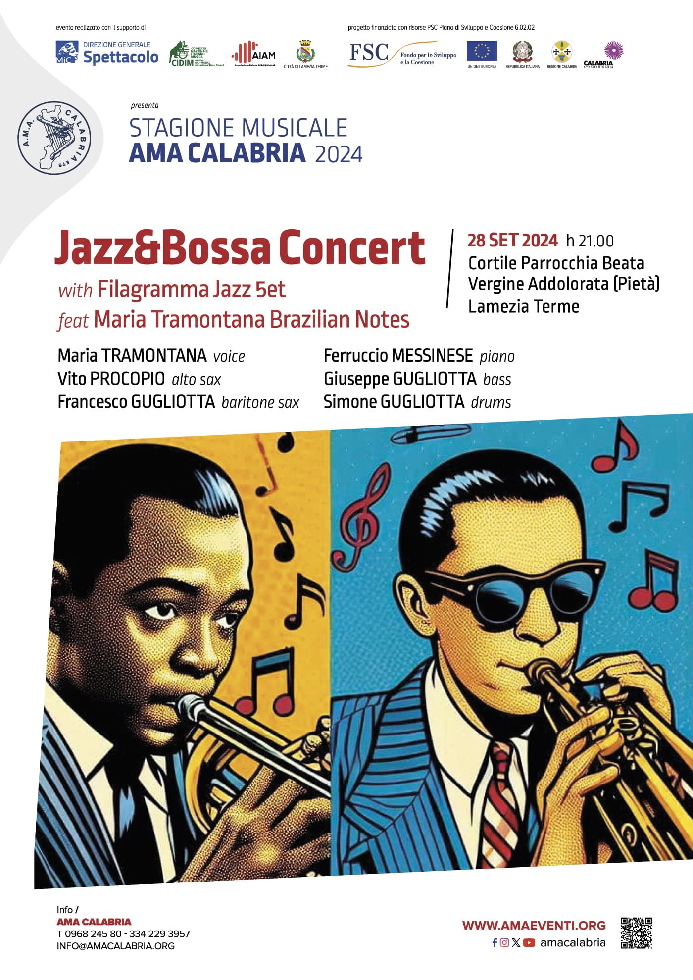 AMA Calabria, a Lamezia Terme il “Jazz & Bossa Concert” con il Filagramma Jazz 5tet e Maria Tramontana