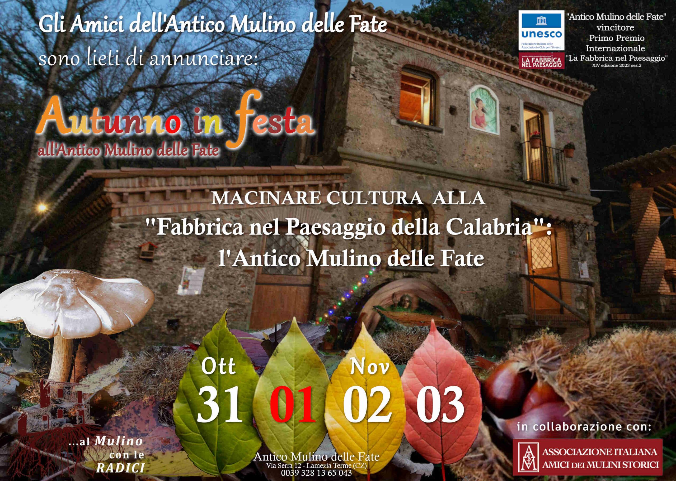 Lamezia, dal 31 ottobre al 3 novembre Autunno in festa all’Antico Mulino delle Fate