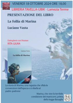 Lamezia, il 18 ottobre presentazione del libro 'La follia di Marina' di Luciano Vasta