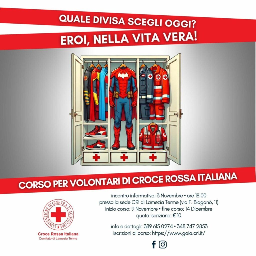 Lamezia, il 3 novembre presentazione corso abilitante alla qualifica di volontario della Croce Rossa