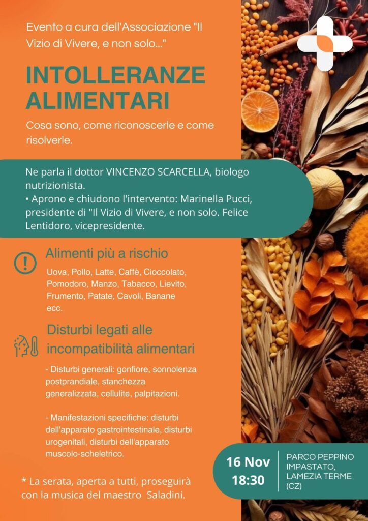 Lamezia, il 16 novembre convegno sul tema 'Intolleranze alimentari, cosa sono, come riconoscerle e come risolverle'