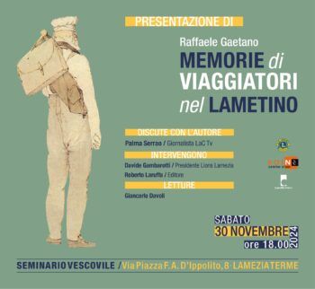 «Memorie di viaggiatori nel lametino», sabato 30 presentazione del nuovo libro di Raffaele Gaetano