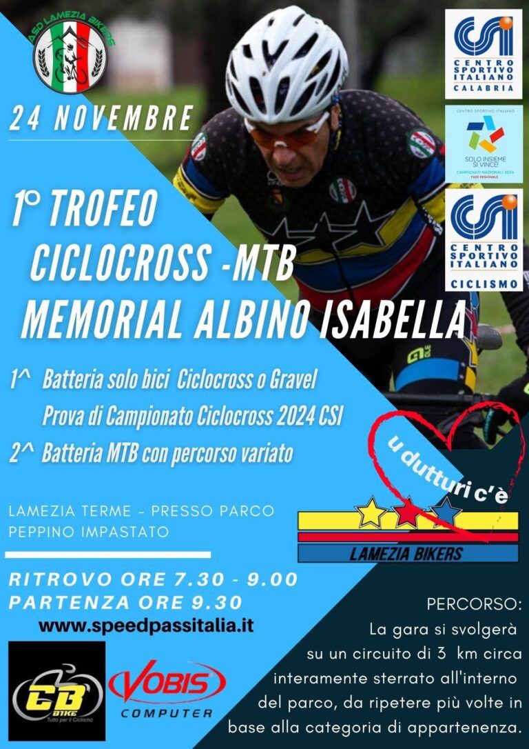 Lamezia, il 24 novembre Trofeo Ciclocross Dei Due Mari Prova Regionale C.S.I