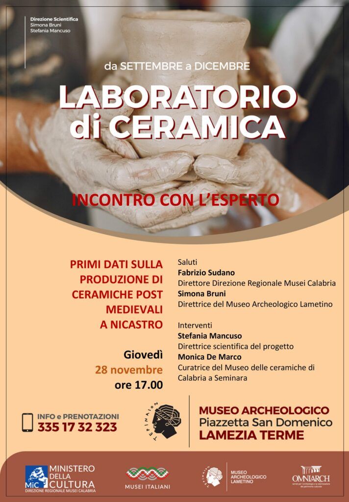 'Primi dati sulla produzione di ceramiche post medievali a Nicastro': il 28 novembre seminario al Museo Archeologico Lametino