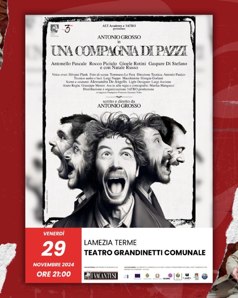 'Una compagnia di pazzi' di e con Antonio Grosso in scena venerdì 29 novembre al Teatro Grandinetti di Lamezia Terme