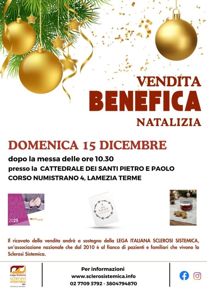 Lamezia, domenica 15 alla Cattedrale vendita benefica natalizia a sostegno della Lega Italiana Sclerosi Sistemica