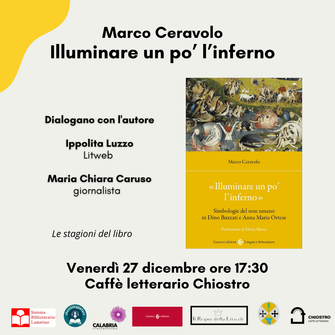 Lamezia, per 'Le Stagioni del libro' il 27 dicembre 'Illuminare un po’ l’inferno' di Marco Ceravolo