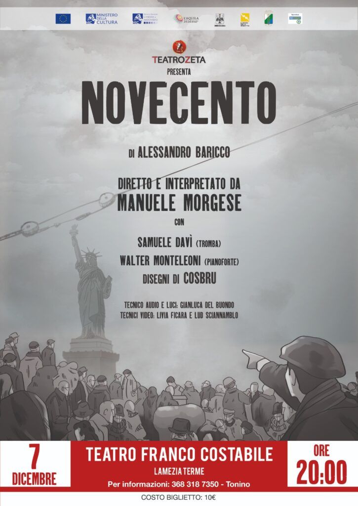 Prosegue il tour di Novecento di Alessandro Baricco, il 7 dicembre a Lamezia