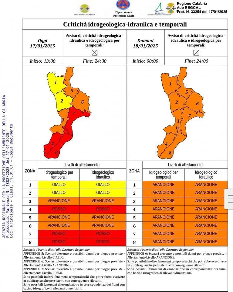 Persiste maltempo in Calabria, situazione monitorata dalla Protezione Civile, scuole chiuse anche domani a Lamezia