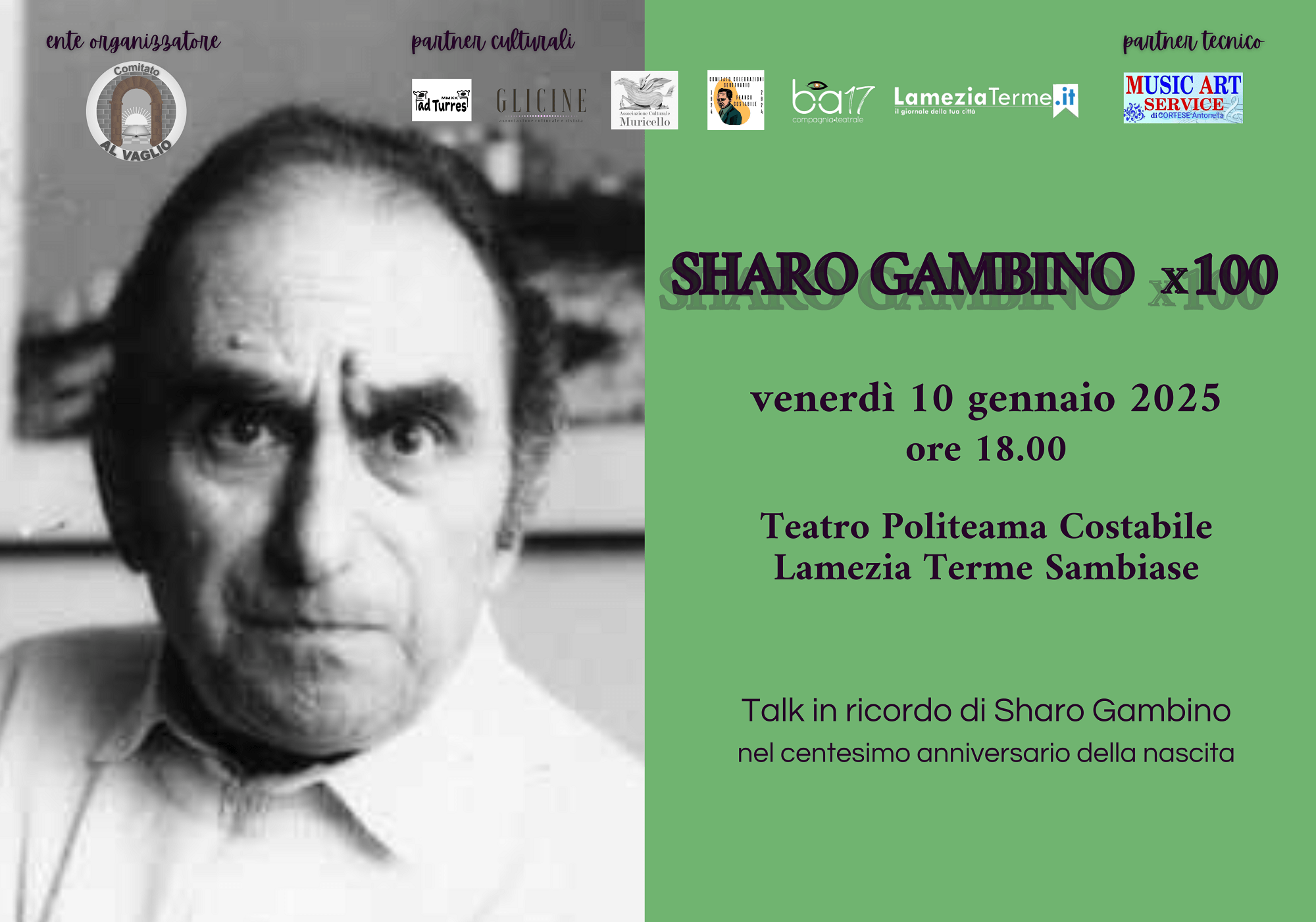 Venerdì 10 gennaio Lamezia Terme ricorda Sharo Gambino nel centenario della nascita