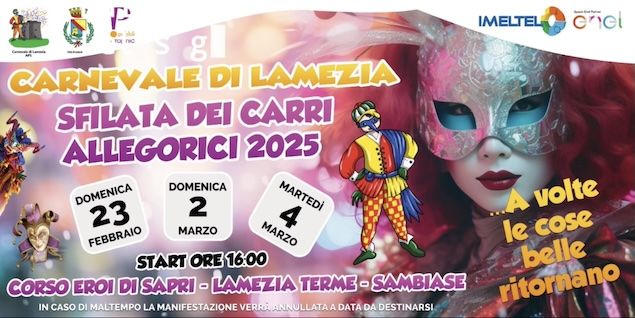 Torna il Carnevale di Lamezia, primo appuntamento il 23 febbraio