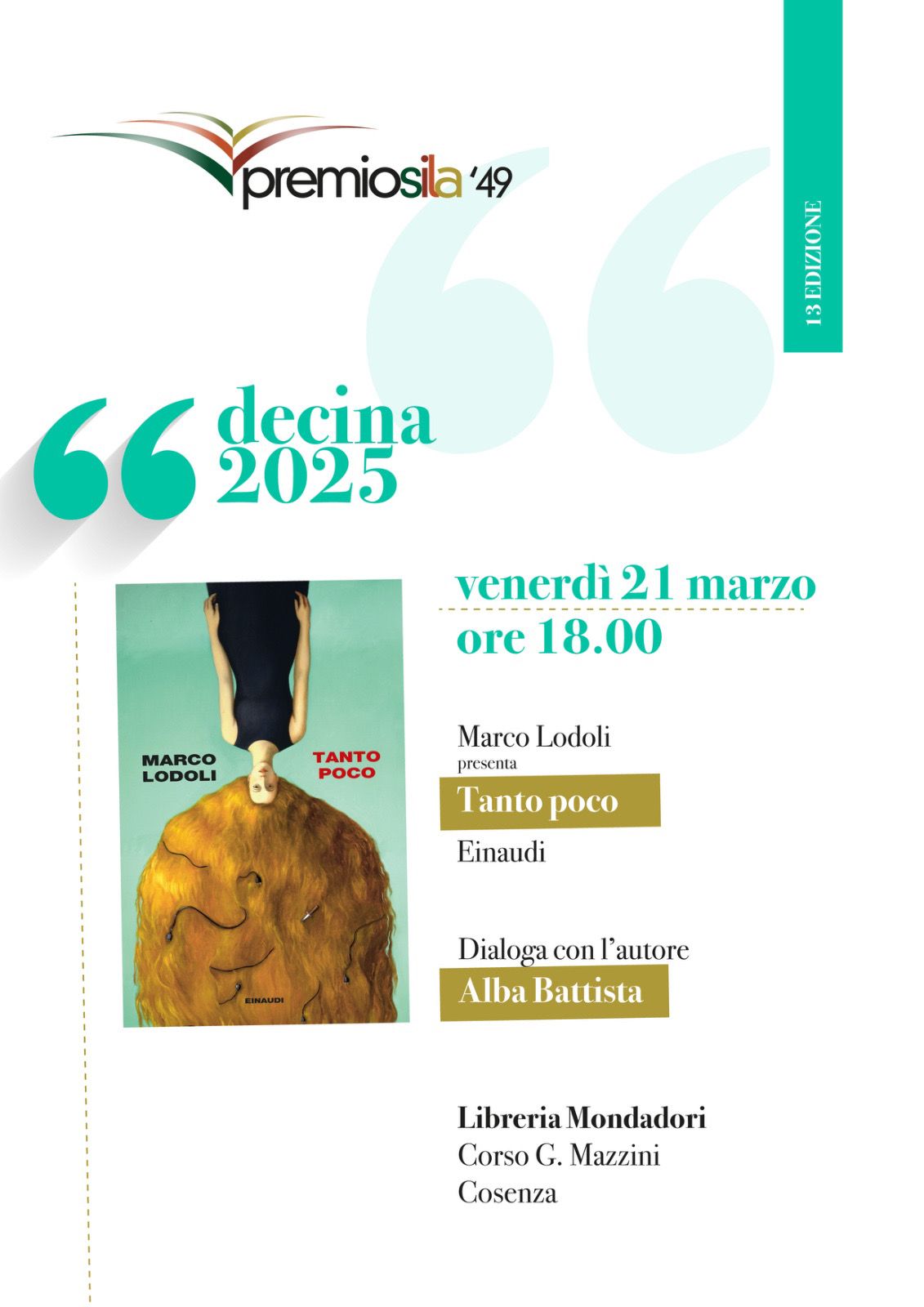 Al via la Decina 2025 del Premio Sila, Marco Lodoli presenta "Tanto poco" alla libreria Mondadori di Cosenza