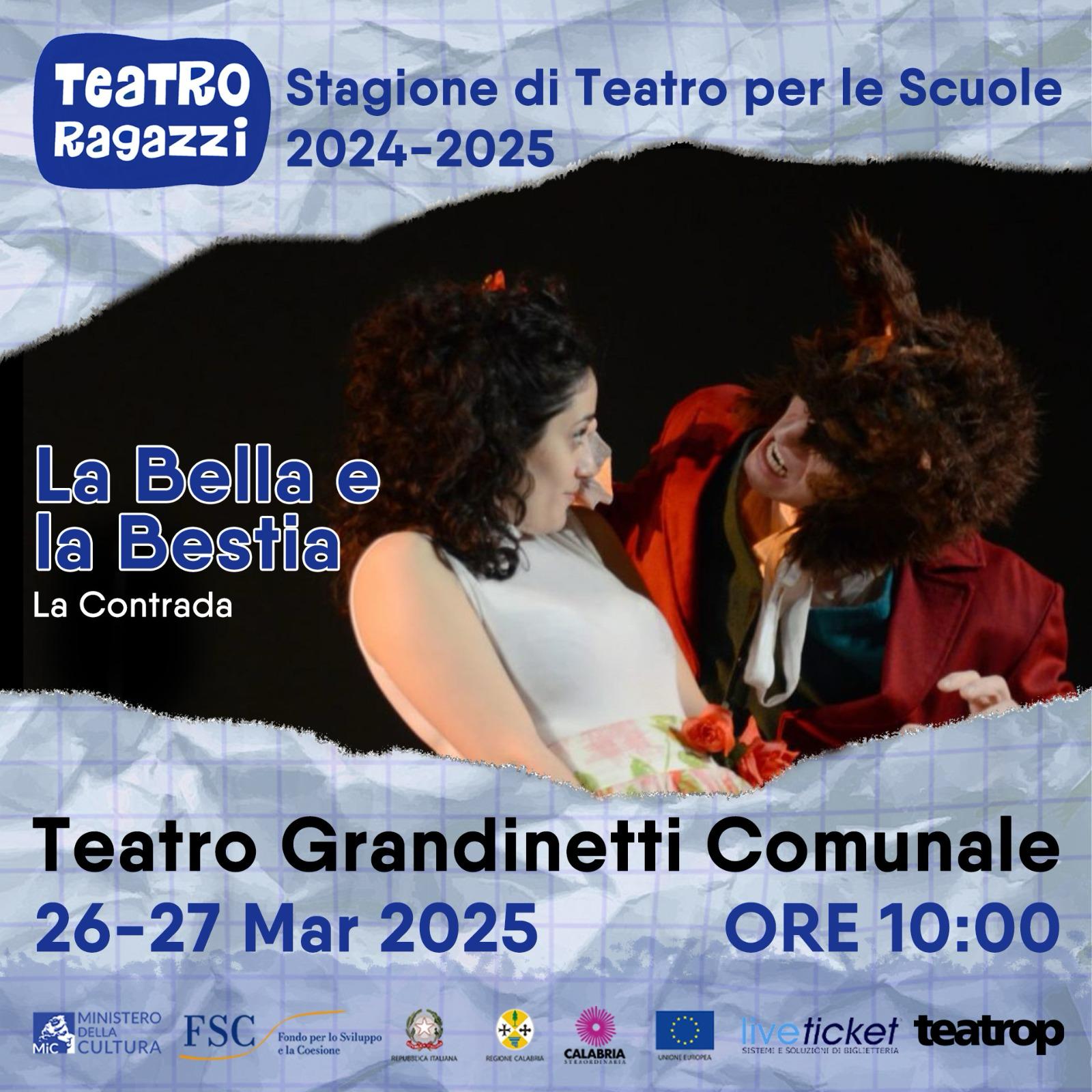 Lamezia, con La Bella e la Bestia prosegue la stagione Teatro Ragazzi per le scuole a cura di Teatrop