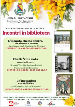 “Incontri in Biblioteca”, ecco gli eventi organizzati dalla Commissione Pari Opportunità del Comune di Lamezia Terme per il mese di marzo