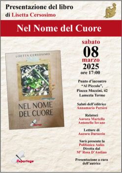 Lamezia, l’8 marzo presentazione «Nel nome del cuore», l’ultimo libro di Lisetta Cersosimo